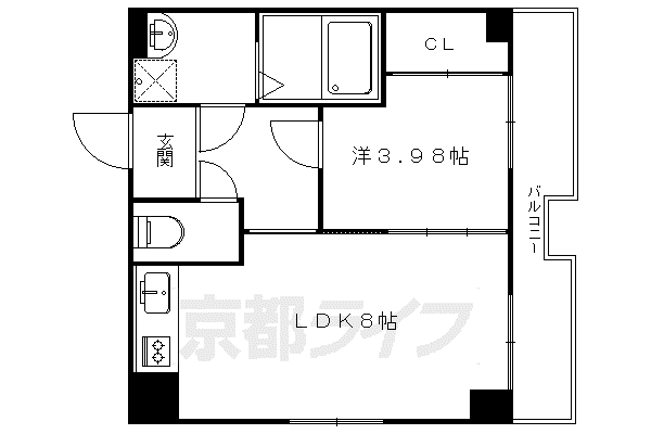 コンチネンタル秀峰(1LDK/2階)の間取り写真