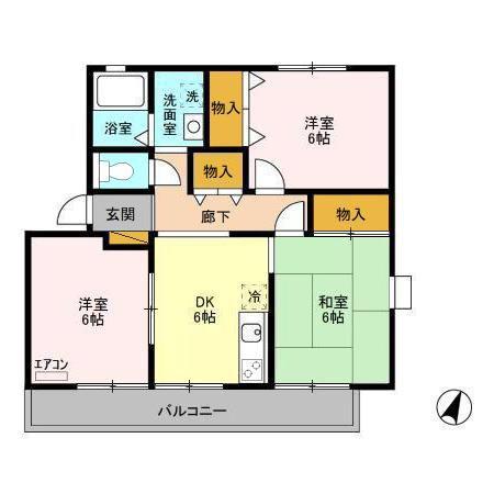 日の出第一秋新ハイツ(3DK/2階)の間取り写真