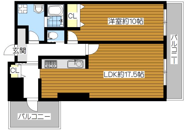 ラヴェールコート(1LDK/4階)の間取り写真