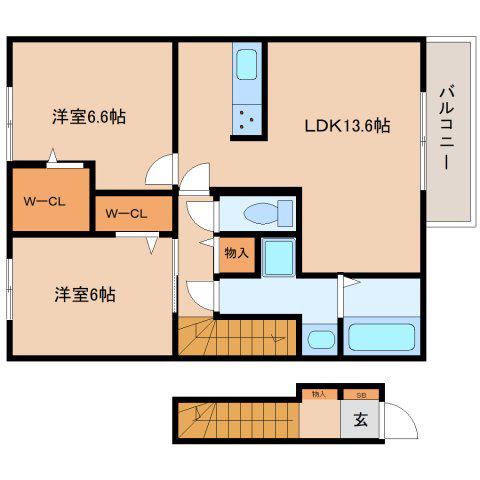 当麻寺MKコートV(2LDK/2階)の間取り写真