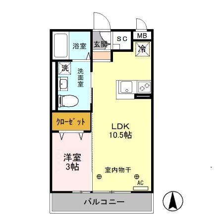 グロース小山(1LDK/2階)の間取り写真