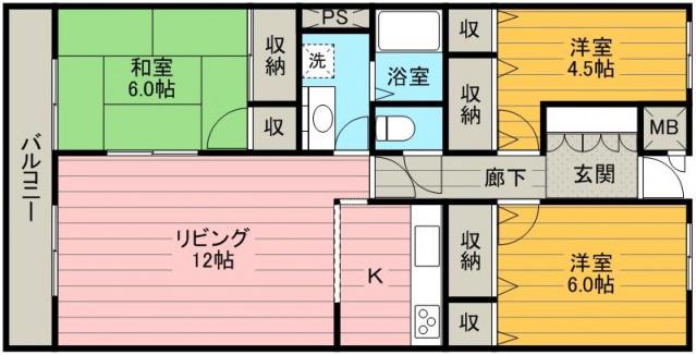山崎第6ビル(3LDK/4階)の間取り写真