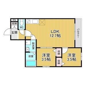 TIO瓢箪山(2LDK/3階)の間取り写真