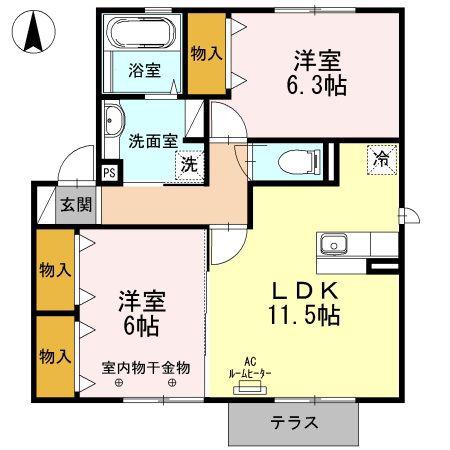 グランデ泉中央(2LDK/1階)の間取り写真