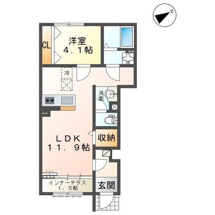 リバーヒルズ浜坂(1LDK/1階)の間取り写真