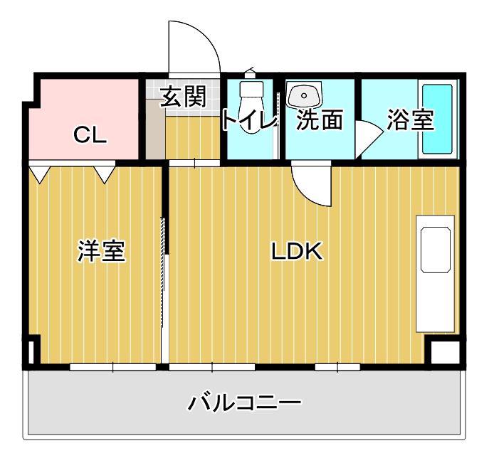 シャトー鉄砲塚(1LDK/2階)の間取り写真