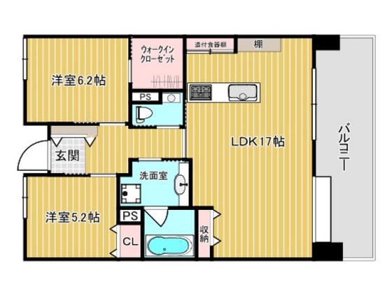 ライオンズプラザ皆実町(2LDK/14階)の間取り写真