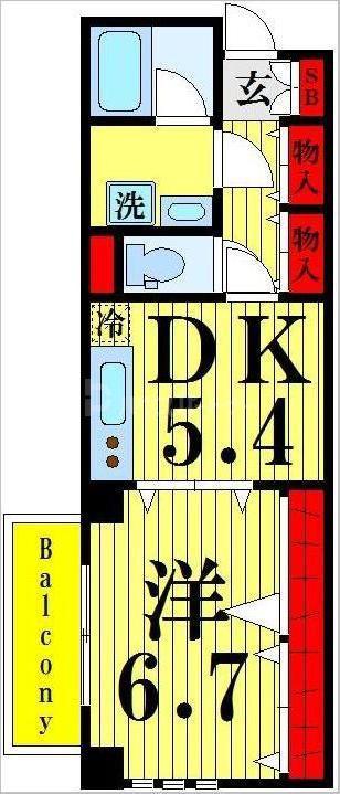 アーバンレックス西新井II(1DK/4階)の間取り写真