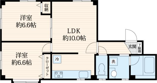 TKSプラザ福生(2LDK/1階)の間取り写真