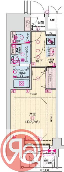 MELDIA CREST TAPP 難波 ウエスト(1K/6階)の間取り写真
