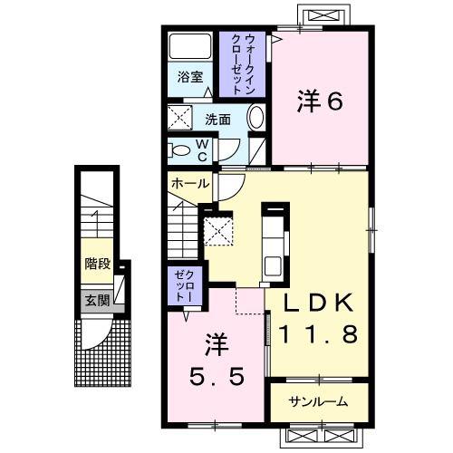 ノーヴァ(2LDK/2階)の間取り写真