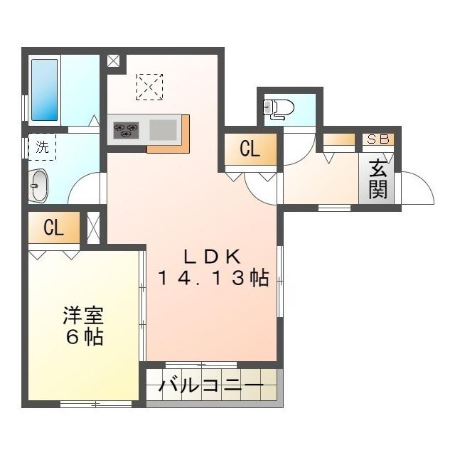 リーブルファイン東富田(1LDK/1階)の間取り写真