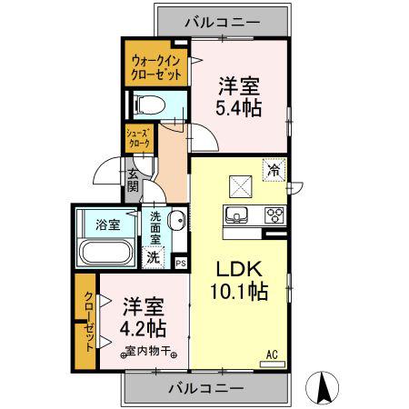 ソシア青井/コート青井ソシア青井(2LDK/1階)の間取り写真