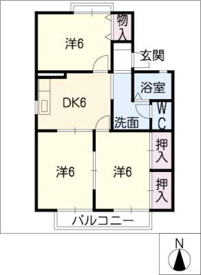 セジュールMIZUNOII(3DK/1階)の間取り写真