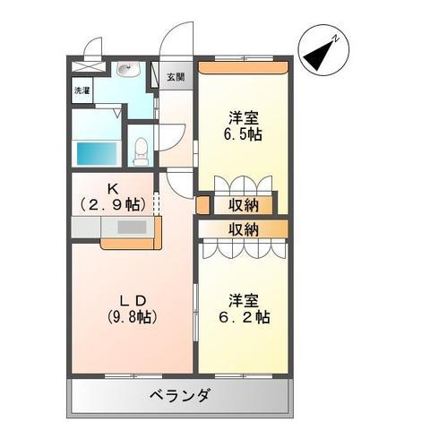 パストラルガーデン山田(2LDK/2階)の間取り写真