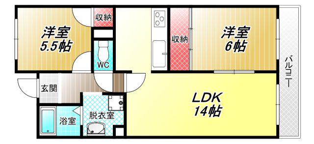 セトン旭(2LDK/5階)の間取り写真