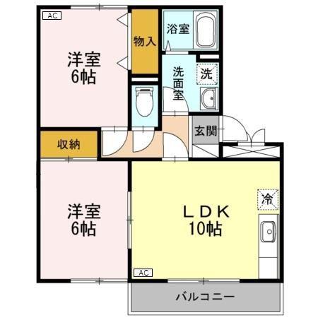 ロイヤルガーデンB(2LDK/2階)の間取り写真
