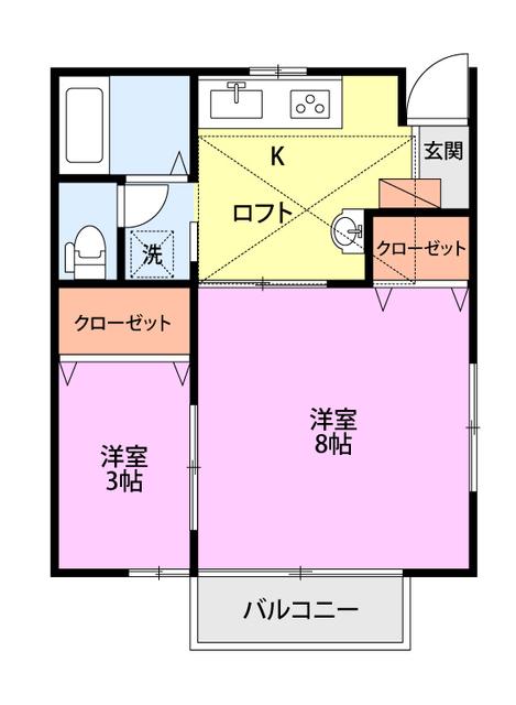 グリーンヒルズII(1SK/2階)の間取り写真