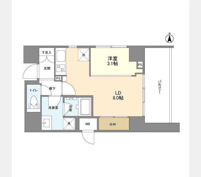 ONE ROOF FLAT TOGOSHI(1DK/12階)の間取り写真