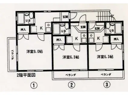 豊橋鉄道東田本線 東田坂上駅 徒歩2分 2階建 築32年(1K/2階)の間取り写真