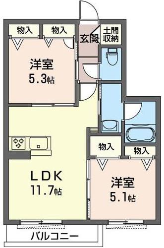 CASA REGIO 壱番館(2LDK/2階)の間取り写真