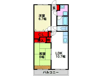 レジデンス原田(2LDK/6階)の間取り写真