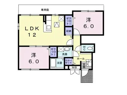 パークハイツ西田2(2LDK/1階)の間取り写真