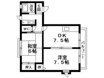 リバーハウス南棟(2DK/1階)の間取り写真