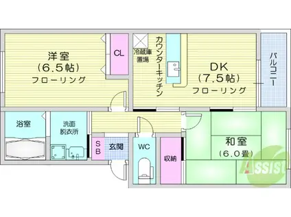 レジデンス新栄Ⅱ(2DK/1階)の間取り写真