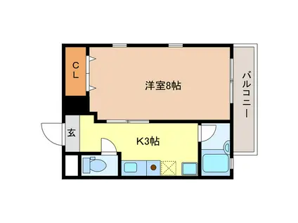 ケンジントン(1K/3階)の間取り写真