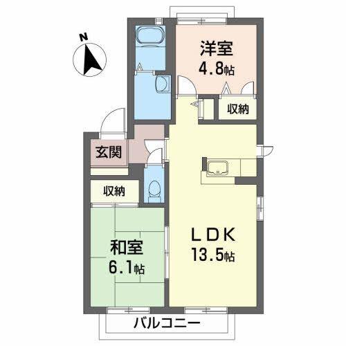リバーサイド古川B(2LDK/2階)の間取り写真