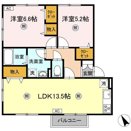 リバーサイドシャトーABC(2LDK/2階)の間取り写真