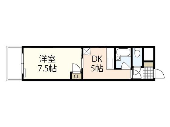 第3木本ビル(1DK/7階)の間取り写真