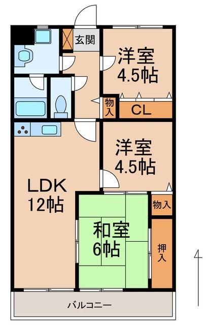 カサ・デ・わさII(3LDK/3階)の間取り写真