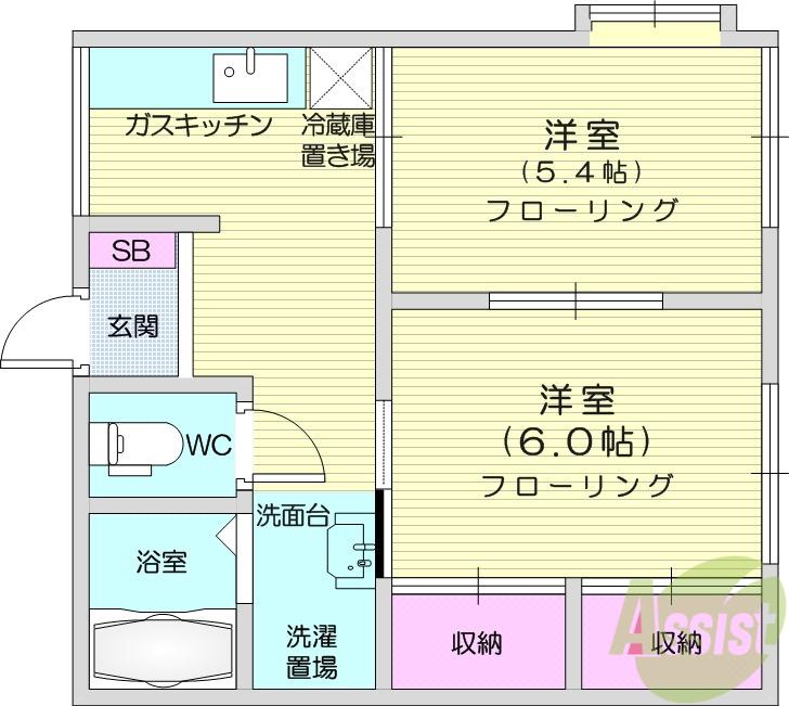 レジデンスカトレアB(2DK/2階)の間取り写真
