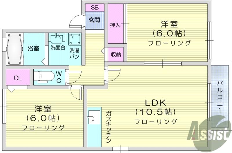 セジュール八乙女ME-Ⅰ(2LDK/1階)の間取り写真