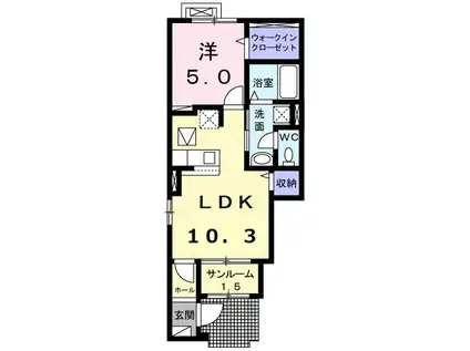 リヴァージュ K(1LDK/1階)の間取り写真