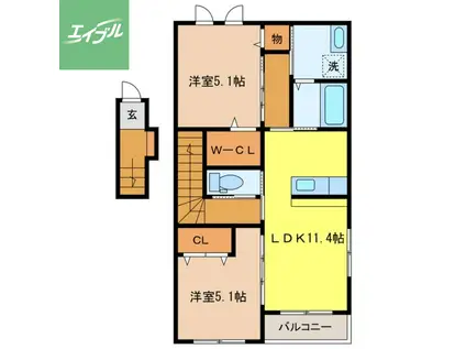 グリーンガーデン壱番館(2LDK/2階)の間取り写真