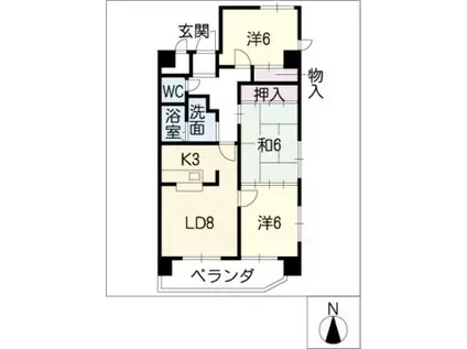 エドワール植田南(3LDK/3階)の間取り写真