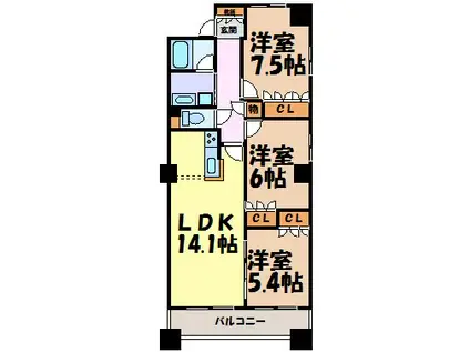 パークアクシス白壁(3LDK/9階)の間取り写真