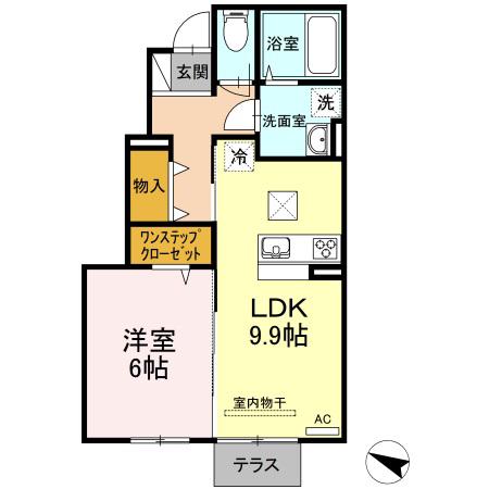 ＪＲ山陽本線 寺家駅 徒歩9分 2階建 築9年(1LDK/1階)の間取り写真