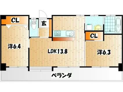 ヴェールヴァン田町(2LDK/2階)の間取り写真