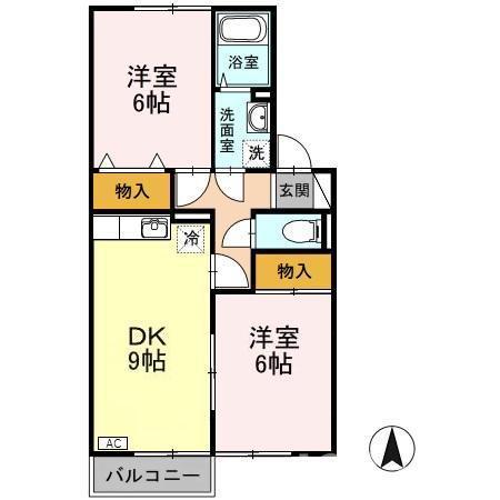 ロイヤルタウン寺町 参番館(2DK/2階)の間取り写真