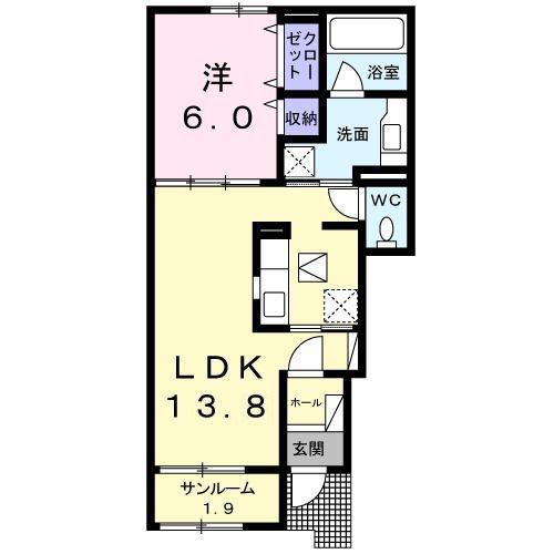 トレヤ A(1LDK/1階)の間取り写真