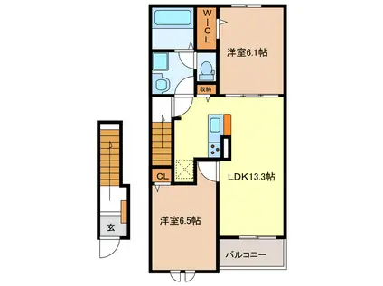 シェルト クレーテ津(2LDK/2階)の間取り写真