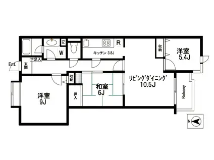 グローリア初穂大倉山(3LDK/4階)の間取り写真