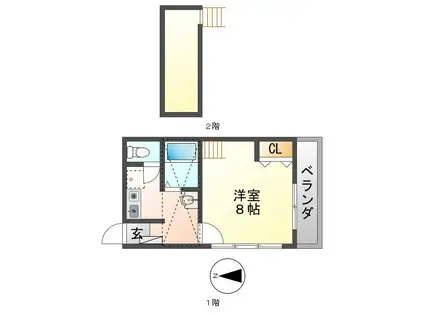 サウンドグレースP3(1K/2階)の間取り写真