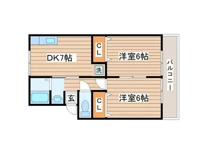 トゥインクルアイII(2DK/2階)の間取り写真