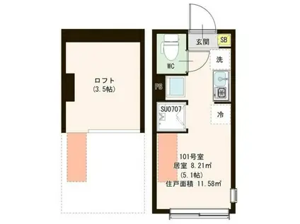 PARK TERRACE 富士見台(ワンルーム/1階)の間取り写真