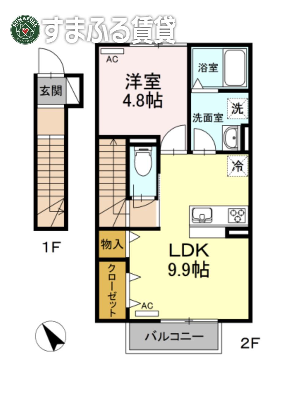 ネコデコ(1LDK/2階)の間取り写真